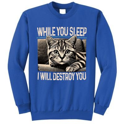 Funny Graphic While You Sleep I Will Destroy You Cat Tall Sweatshirt