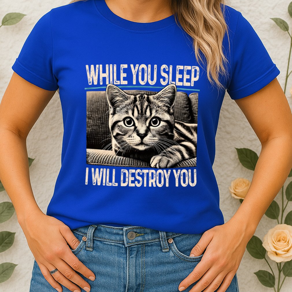 Funny Graphic While You Sleep I Will Destroy You Cat Womens T-Shirt
