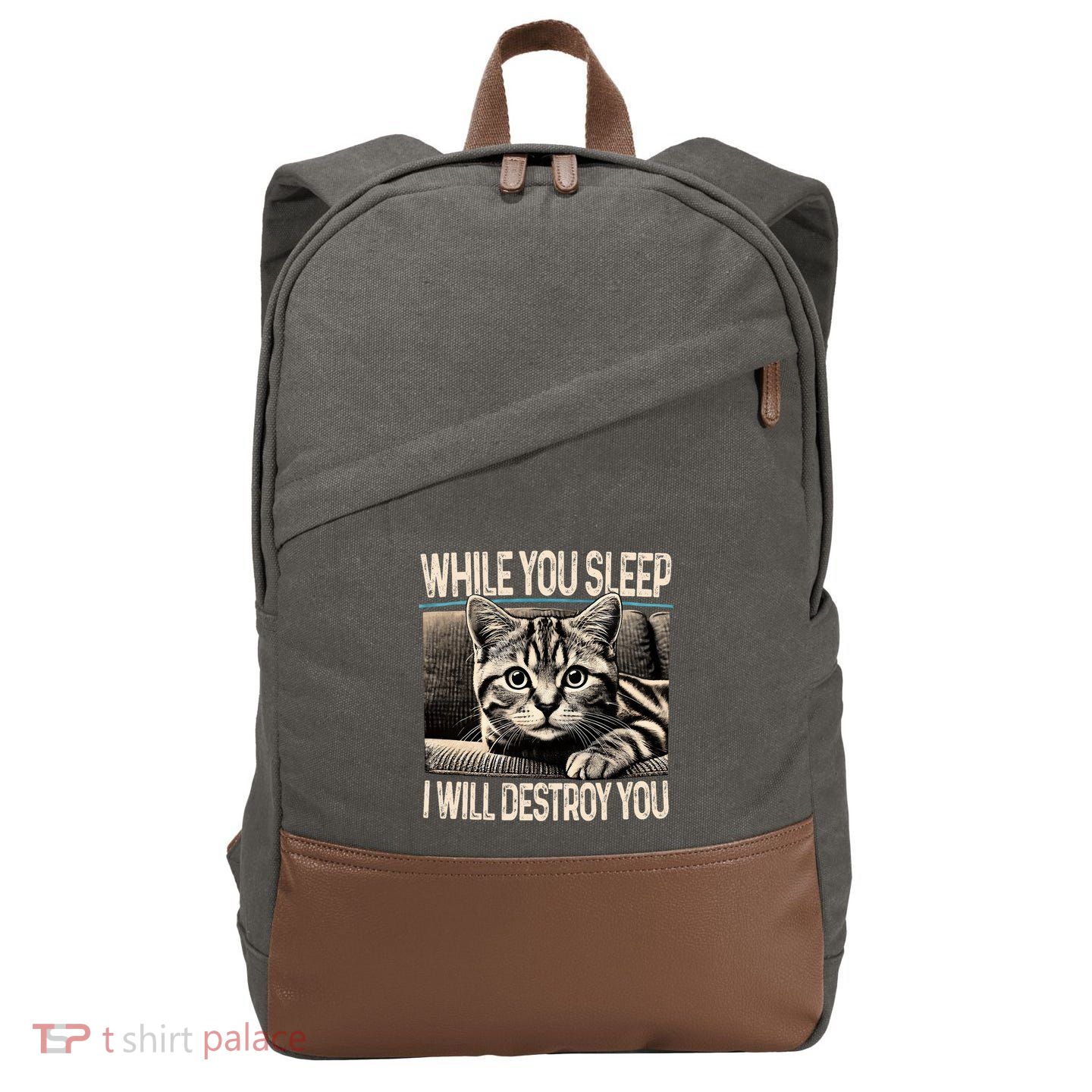 Funny Graphic While You Sleep I Will Destroy You Cat Cotton Canvas Backpack