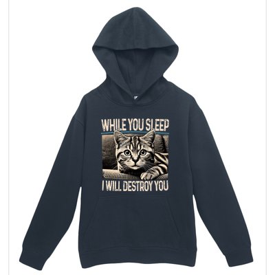 Funny Graphic While You Sleep I Will Destroy You Cat Urban Pullover Hoodie