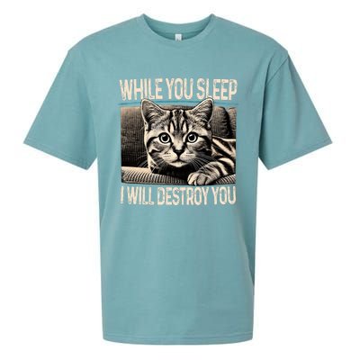 Funny Graphic While You Sleep I Will Destroy You Cat Sueded Cloud Jersey T-Shirt