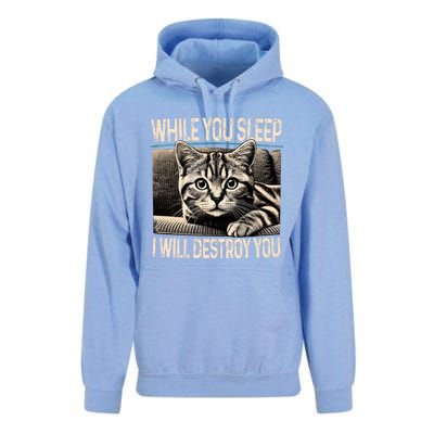 Funny Graphic While You Sleep I Will Destroy You Cat Unisex Surf Hoodie