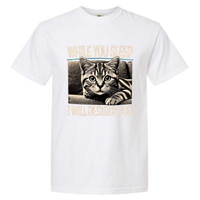 Funny Graphic While You Sleep I Will Destroy You Cat Garment-Dyed Heavyweight T-Shirt