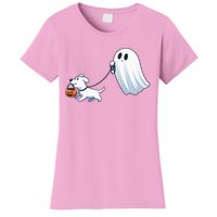 Funny Ghost Walking Dog Ghost Dog Halloween Night Women's T-Shirt