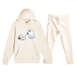 Funny Ghost Walking Dog Ghost Dog Halloween Night Premium Hooded Sweatsuit Set