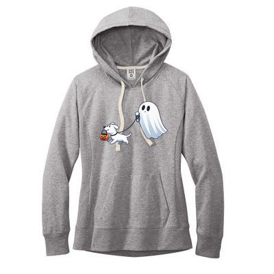 Funny Ghost Walking Dog Ghost Dog Halloween Night Women's Fleece Hoodie