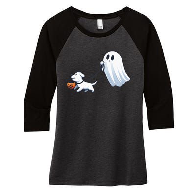 Funny Ghost Walking Dog Ghost Dog Halloween Night Women's Tri-Blend 3/4-Sleeve Raglan Shirt