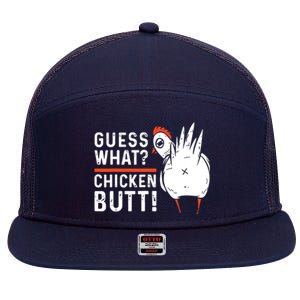 Funny Guess What Chicken Butt White Designs 7 Panel Mesh Trucker Snapback Hat