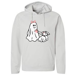 Funny Ghost Walking Dog Spooky Season Halloween Coquette Performance Fleece Hoodie