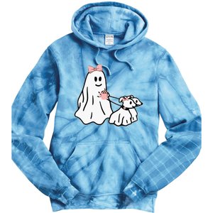 Funny Ghost Walking Dog Spooky Season Halloween Coquette Tie Dye Hoodie