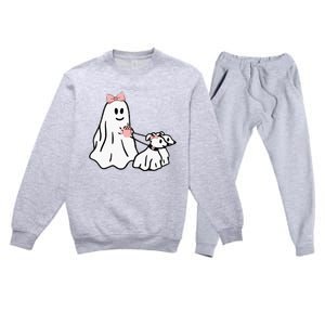 Funny Ghost Walking Dog Spooky Season Halloween Coquette Premium Crewneck Sweatsuit Set