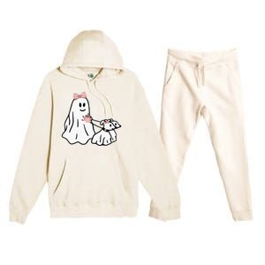 Funny Ghost Walking Dog Spooky Season Halloween Coquette Premium Hooded Sweatsuit Set