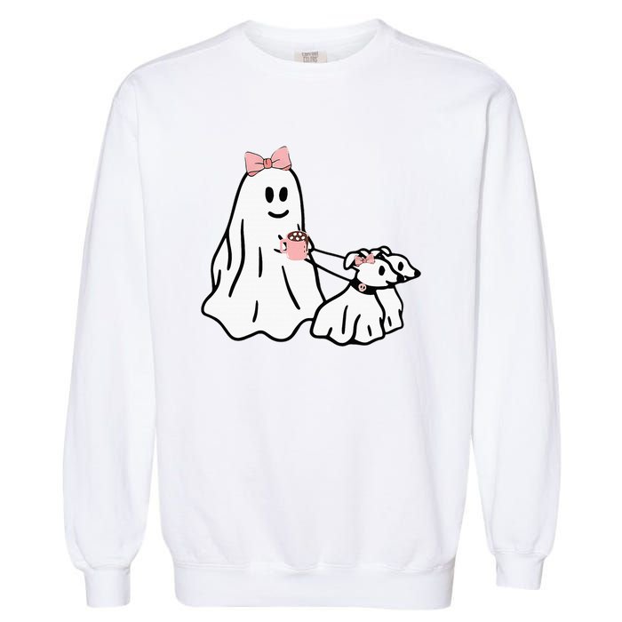 Funny Ghost Walking Dog Spooky Season Halloween Coquette Garment-Dyed Sweatshirt