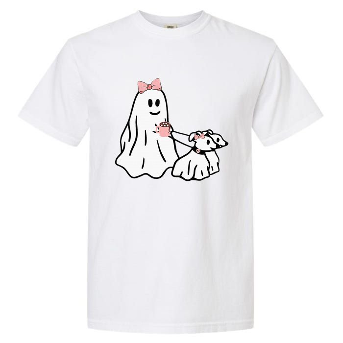 Funny Ghost Walking Dog Spooky Season Halloween Coquette Garment-Dyed Heavyweight T-Shirt