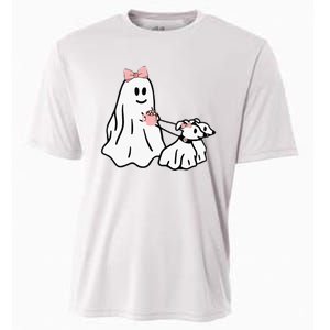 Funny Ghost Walking Dog Spooky Season Halloween Coquette Cooling Performance Crew T-Shirt