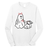 Funny Ghost Walking Dog Spooky Season Halloween Coquette Long Sleeve Shirt