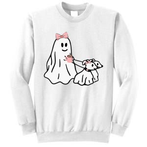 Funny Ghost Walking Dog Spooky Season Halloween Coquette Sweatshirt