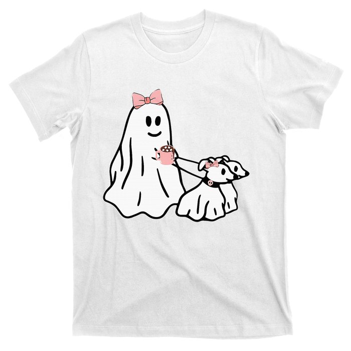 Funny Ghost Walking Dog Spooky Season Halloween Coquette T-Shirt