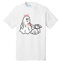 Funny Ghost Walking Dog Spooky Season Halloween Coquette Tall T-Shirt