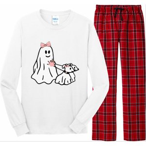 Funny Ghost Walking Dog Spooky Season Halloween Coquette Long Sleeve Pajama Set