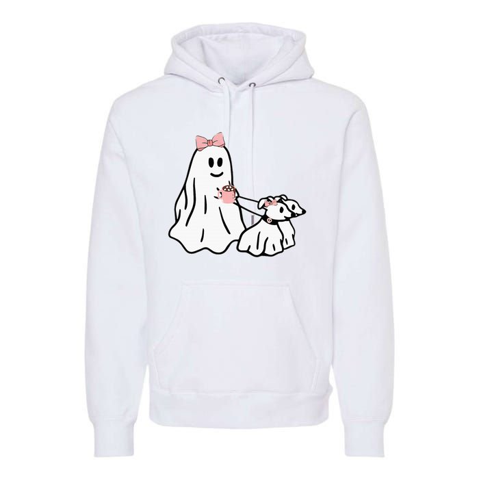 Funny Ghost Walking Dog Spooky Season Halloween Coquette Premium Hoodie