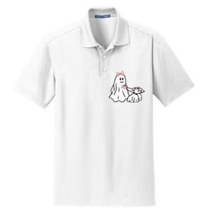 Funny Ghost Walking Dog Spooky Season Halloween Coquette Dry Zone Grid Polo