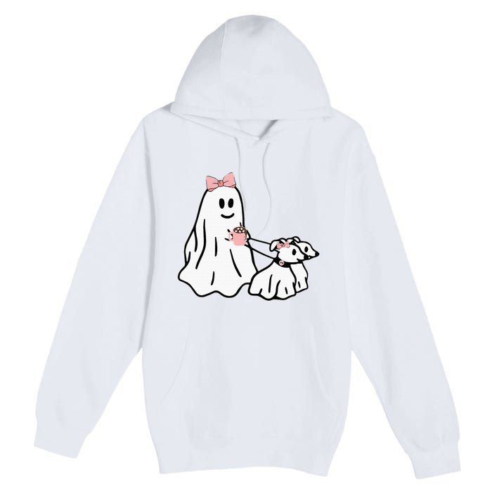 Funny Ghost Walking Dog Spooky Season Halloween Coquette Premium Pullover Hoodie