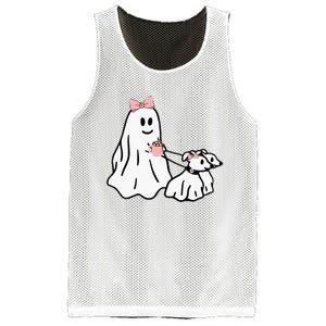 Funny Ghost Walking Dog Spooky Season Halloween Coquette Mesh Reversible Basketball Jersey Tank