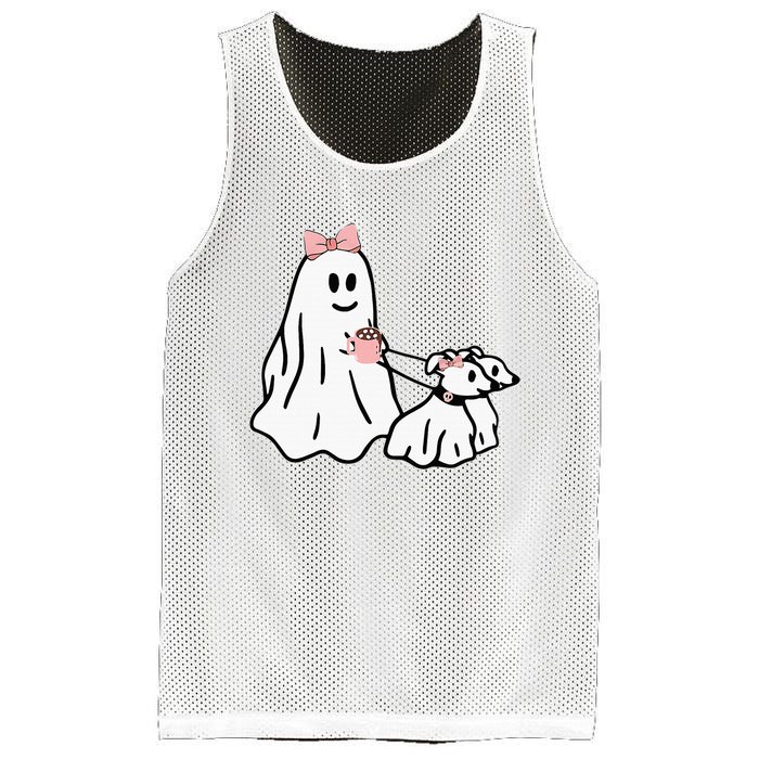 Funny Ghost Walking Dog Spooky Season Halloween Coquette Mesh Reversible Basketball Jersey Tank