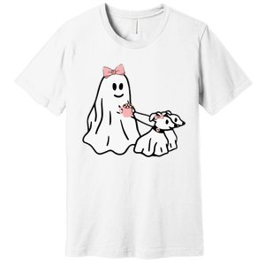 Funny Ghost Walking Dog Spooky Season Halloween Coquette Premium T-Shirt