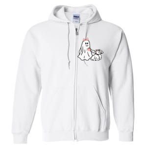 Funny Ghost Walking Dog Spooky Season Halloween Coquette Full Zip Hoodie