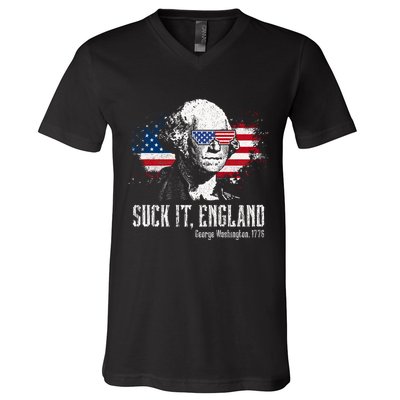 Funny George Washington Suck It England Vintage July 4th V-Neck T-Shirt