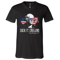 Funny George Washington Suck It England Vintage July 4th V-Neck T-Shirt