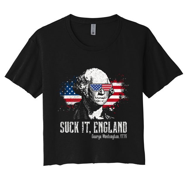 Funny George Washington Suck It England Vintage July 4th Crop Top