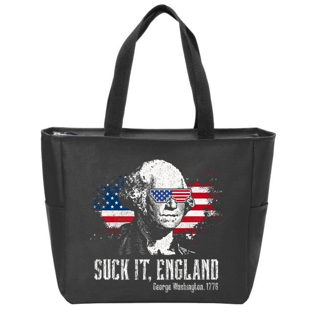 Funny George Washington Suck It England Vintage July 4th Zip Tote Bag