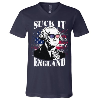Funny George Washington Suck It England Vintage July 4th V-Neck T-Shirt