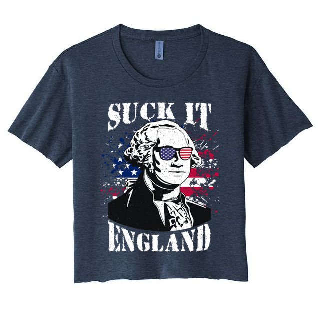 Funny George Washington Suck It England Vintage July 4th Crop Top