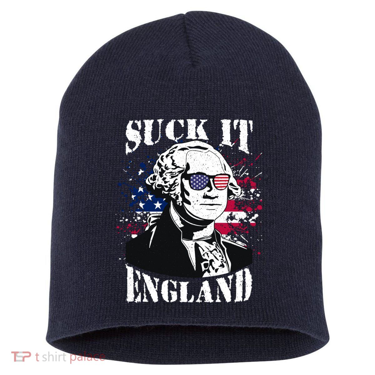 Funny George Washington Suck It England Vintage July 4th Short Acrylic Beanie