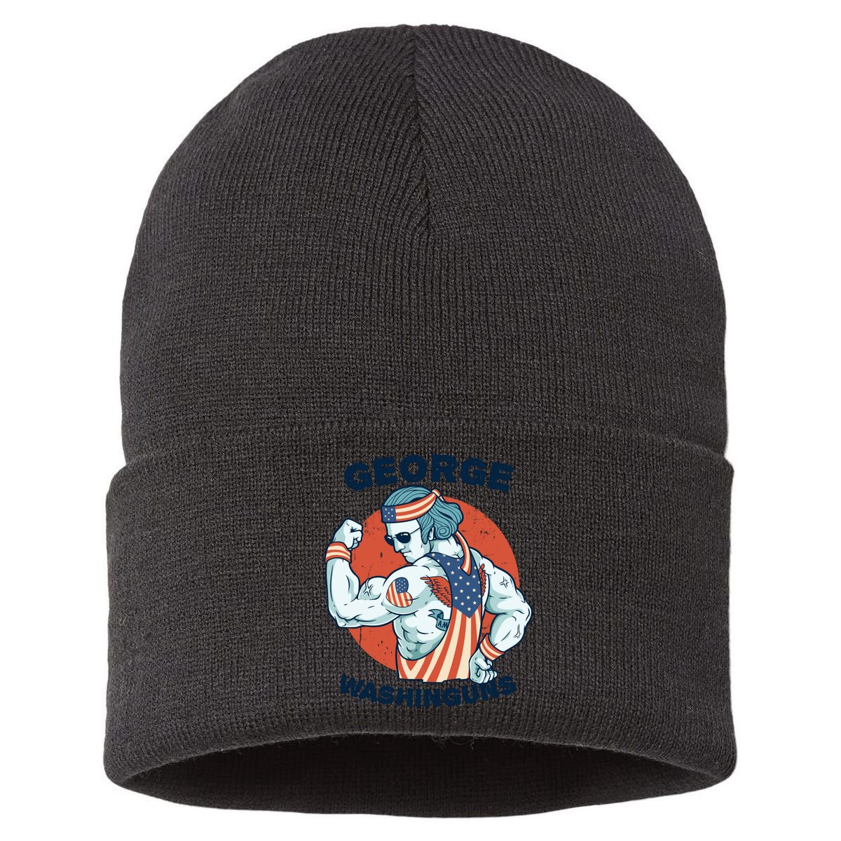 Funny George Washinguns Workout Patriotic 4th Of July Gift Sustainable Knit Beanie