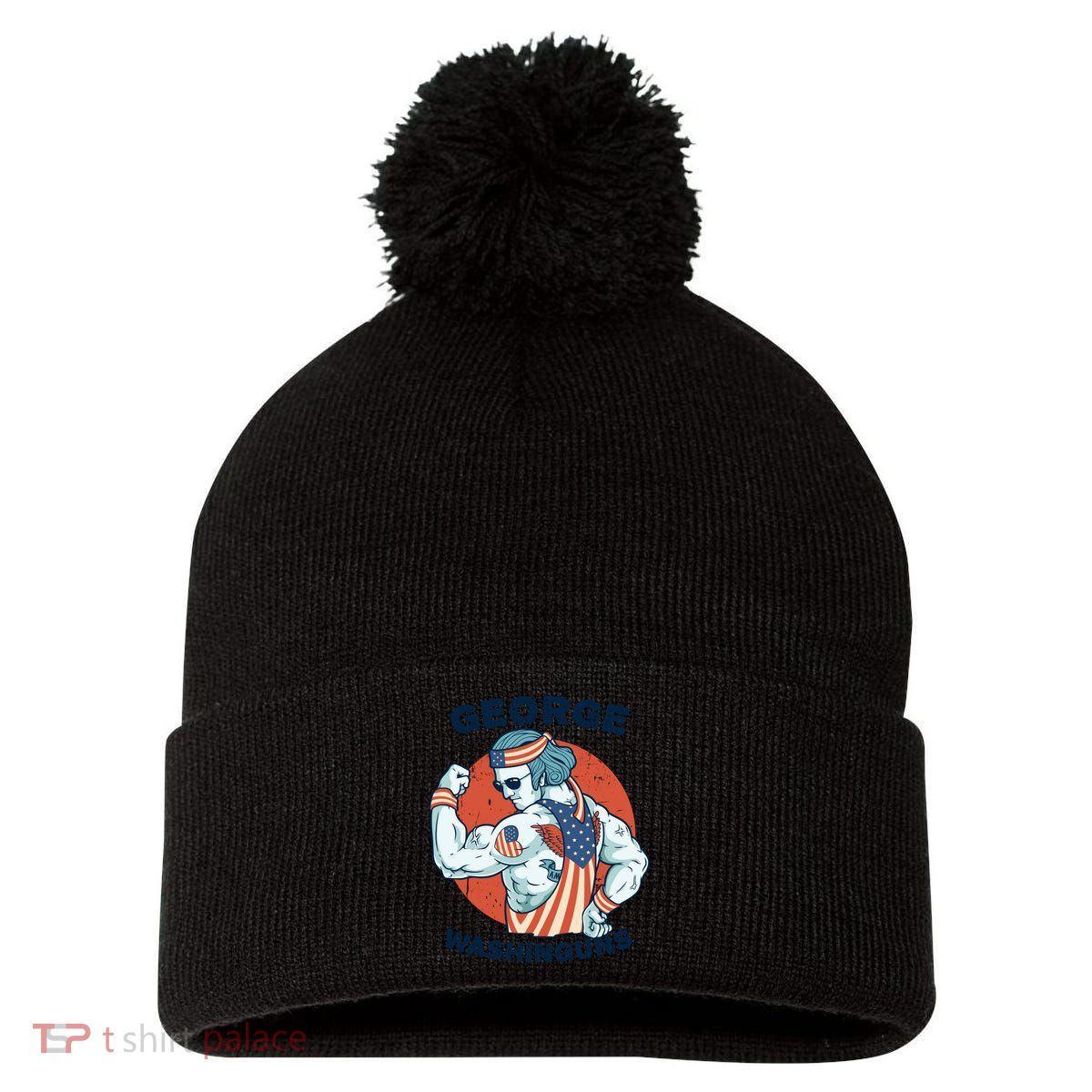 Funny George Washinguns Workout Patriotic 4th Of July Gift Pom Pom 12in Knit Beanie
