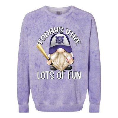 Funny Gnome With Purple Basebal Cap For Baseball Coach Dad Meaningful Gift Colorblast Crewneck Sweatshirt