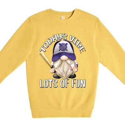 Funny Gnome With Purple Basebal Cap For Baseball Coach Dad Meaningful Gift Premium Crewneck Sweatshirt