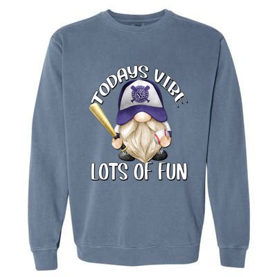 Funny Gnome With Purple Basebal Cap For Baseball Coach Dad Meaningful Gift Garment-Dyed Sweatshirt