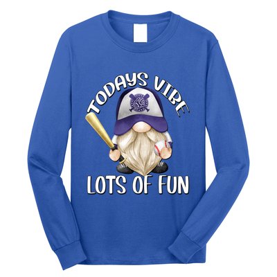 Funny Gnome With Purple Basebal Cap For Baseball Coach Dad Meaningful Gift Long Sleeve Shirt