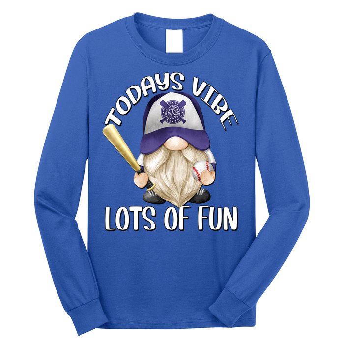 Funny Gnome With Purple Basebal Cap For Baseball Coach Dad Meaningful Gift Long Sleeve Shirt