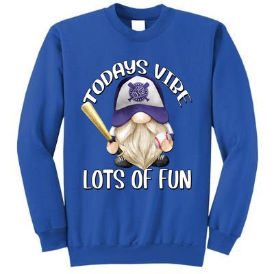 Funny Gnome With Purple Basebal Cap For Baseball Coach Dad Meaningful Gift Sweatshirt