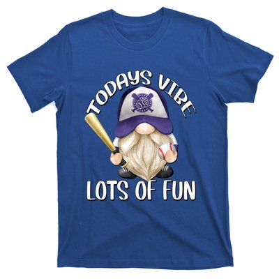 Funny Gnome With Purple Basebal Cap For Baseball Coach Dad Meaningful Gift T-Shirt