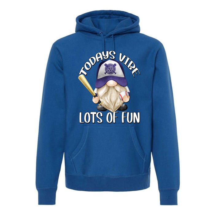 Funny Gnome With Purple Basebal Cap For Baseball Coach Dad Meaningful Gift Premium Hoodie