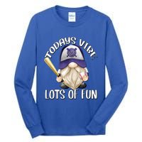 Funny Gnome With Purple Basebal Cap For Baseball Coach Dad Meaningful Gift Tall Long Sleeve T-Shirt