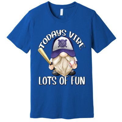 Funny Gnome With Purple Basebal Cap For Baseball Coach Dad Meaningful Gift Premium T-Shirt